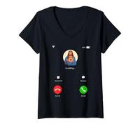 Women's Funny Jesus Christ is Calling Decline Accept Smartphone Call V-Neck T-Shirt