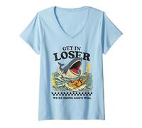 Women's Funny Jonah Whale Get in Loser We’re Doing God’s Will V-Neck T-Shirt