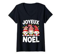 Womens Funny Joyeux Noël Outfit Gnomes Matching Family Christmas V-Neck T-Shirt