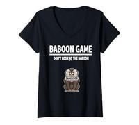 Womens Funny Jungle Primate Baboon Game Don’t Look at The Baboon V-Neck T-Shirt