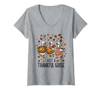 Womens Funny Just A Thankful Goose Turkey for Fall Thanksgiving V-Neck T-Shirt