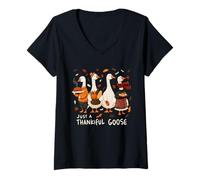 Womens Funny Just A Thankful Goose Turkey for Fall Thanksgiving V-Neck T-Shirt