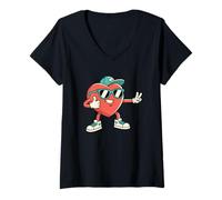 Womens Funny Kawaii Cool Heart Sunglasses Peace Sign Thumbs Up V-Neck T-Shirt