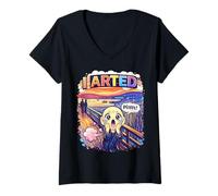 Women's Funny Kawaii The Scream by Munch I Arted Art Teacher V-Neck T-Shirt
