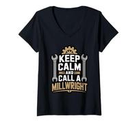 Womens Funny Keep Calm Call A Millwright Repair Machine Engineer V-Neck T-Shirt