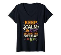 Womens Funny Keep Calm Escape The Corn Maze Halloween V-Neck T-Shirt