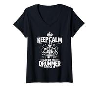 Women's Funny Keep Calm Let The Drummer Handle It Marching Band V-Neck T-Shirt