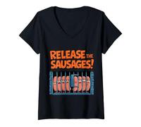Women's Funny Kier Starmer Parody Release The Sausages V-Neck T-Shirt