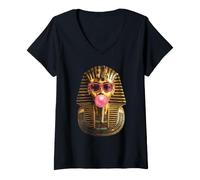 Women's Funny King le TUT Bubblegum Pink Sunglasses Ancient Egyptian V-Neck T-Shirt