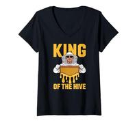 Women's Funny King of The Hive Beekeeper Honey Bee V-Neck T-Shirt