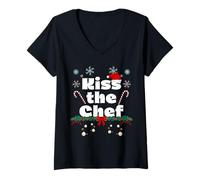 Womens Funny Kiss The Chef Christmas Design for Cooking Lovers V-Neck T-Shirt