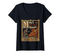 Women's Funny Knight Dragon May I Pet that Hound Medieval Ren Faire V-Neck T-Shirt