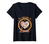 Womens Funny Knitting Lover All You Knit is Love Yarn Mom Knitting V-Neck T-Shirt