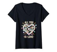 Womens Funny Knitting Lover All You Knit is Love Yarn Mom Knitting V-Neck T-Shirt