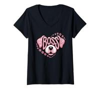 Womens Funny La Jefa BOSS Puppy Lover Owner Dog Mom Pawsome Canine V-Neck T-Shirt