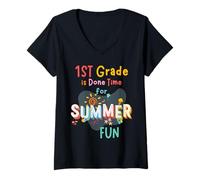 Womens Funny Last Day First Grade Is Done Summer Break V-Neck T-Shirt