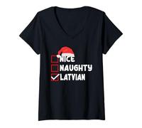 Womens Funny Latvia Christmas Design Latvian Xmas Santa Costume V-Neck T-Shirt