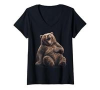 Women's Funny Laughing Roaring Animal Funny Humour V-Neck T-Shirt