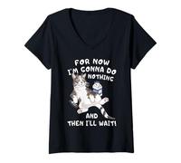 Womens Funny Lazy Cat Do Nothing Then Wait Laziness V-Neck T-Shirt