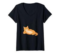 Women's Funny Lazy Cat I Had Plans Then I Sat Down V-Neck T-Shirt