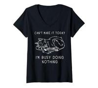 Womens Funny Lazy Cat Quote About Doing Nothing and Laziness V-Neck T-Shirt