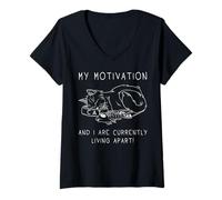 Womens Funny Lazy Cat Quote My Motivation is Gone V-Neck T-Shirt