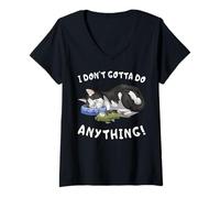Womens Funny Lazy Cat Sleeping I Dont Gotta Do Anything V-Neck T-Shirt