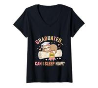 Women's Funny Lazy Girl Graduation Sloth Coquette Bow High School V-Neck T-Shirt