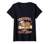 Women's Funny Lazy Girl Graduation Sloth Coquette Bow High School V-Neck T-Shirt