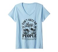 Womens Funny Lazy People Don’t Hate We Did Nothing Retro Lazy Humor V-Neck T-Shirt