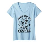 Womens Funny Lazy People Don’t Hate We Did Nothing Retro Lazy Humor V-Neck T-Shirt