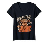 Women's Funny Leaves Fall I Dont Highland Cow Autumn Coffee V-Neck T-Shirt