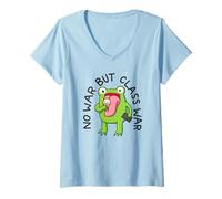 Womens Funny Leftist Humor Lover No War But Class War Frog V-Neck T-Shirt