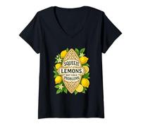 Womens Funny Lemons Retro Citrus Fruit Floral Summer Aesthetic V-Neck T-Shirt
