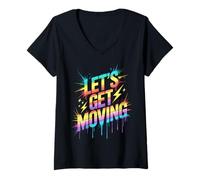 Women's Funny Let's GET Moving Kids Teacher Cheer On Games Begin V-Neck T-Shirt