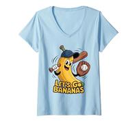 Womens Funny Let's Go Bananas Cute Banana Fruit Lover Game Day Kids V-Neck T-Shirt