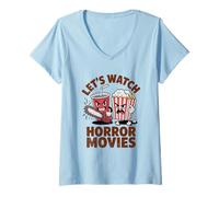Womens Funny Let's Watch Horror Movies V-Neck T-Shirt
