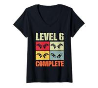 Womens Funny Level 6 Complete Gamer 6 Years Wedding Anniversary V-Neck T-Shirt