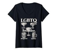 Women's Funny LGBTQ Let's Get Bottomless Margaritas Brain Rot Meme V-Neck T-Shirt