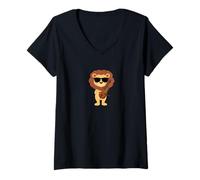 Womens Funny Lion Wearing Sunglasses Playing Nyckelharpa V-Neck T-Shirt