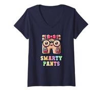 Womens Funny Little Miss Smarty Pants Math University Educational V-Neck T-Shirt