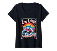 Womens Funny Live Laugh Lobotomie Dolphin Groovy V-Neck T-Shirt