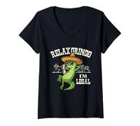 Womens Funny Lizard Relax Gringo I'm legal Mexican Immigrant gifts V-Neck T-Shirt