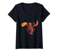 Women's Funny Lobster Drinking Beer Beach Vacation Party Humor V-Neck T-Shirt
