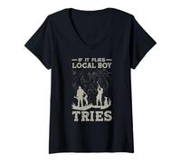 Womens Funny Local Boy Labrador Dog Duck Hunting V-Neck T-Shirt