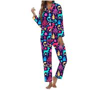 Women's Funny Long Sleeve Pyjama Sleep Set with Christmas Reindeer Pattern for Women Patent Straps, a, M