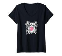 Womens Funny Longhaired Chihuahua Portrait Dog mom Cute Dogs V-Neck T-Shirt