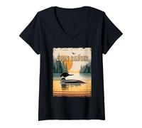 Women's Funny Loon Ranger A Common Loon in A Lake Vintage Bird Lover V-Neck T-Shirt