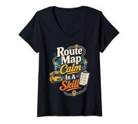 Women's Funny Mail Carrier Route Map Calm is A Skill Humor V-Neck T-Shirt
