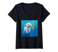 Womens Funny Maltese Swimming Underwater V-Neck T-Shirt